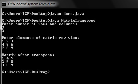 Java Program to Find Transpose of Matrix