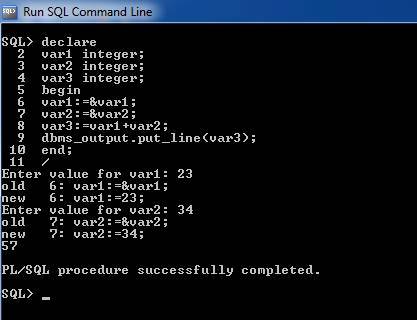 PL/SQL Program To Add Two Numbers