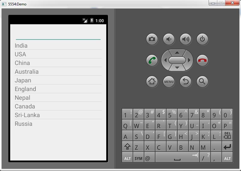 Android Simple ListView with Search Functionality Example 1