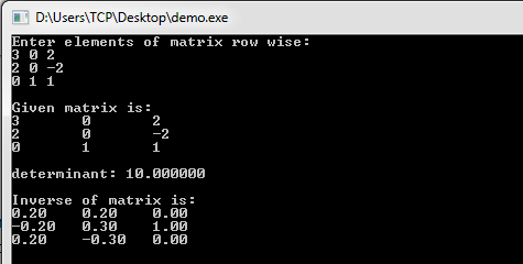 C and C++ Program to Find Inverse of a Matrix