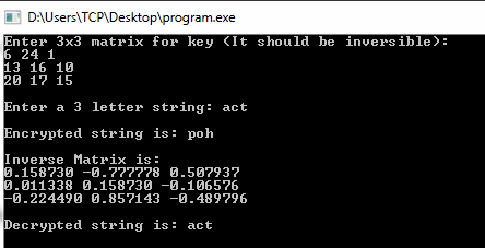 Hill Cipher in C and C++ (Encryption and Decryption)