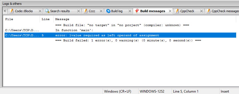invalid lvalue in assignment