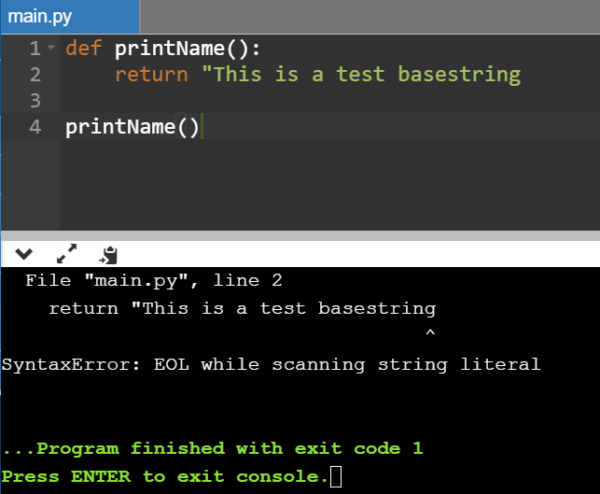 Solve SyntaxError: EOL while scanning string literal in Python