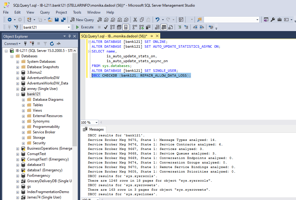 SQL Database Out of Emergency Mode 3